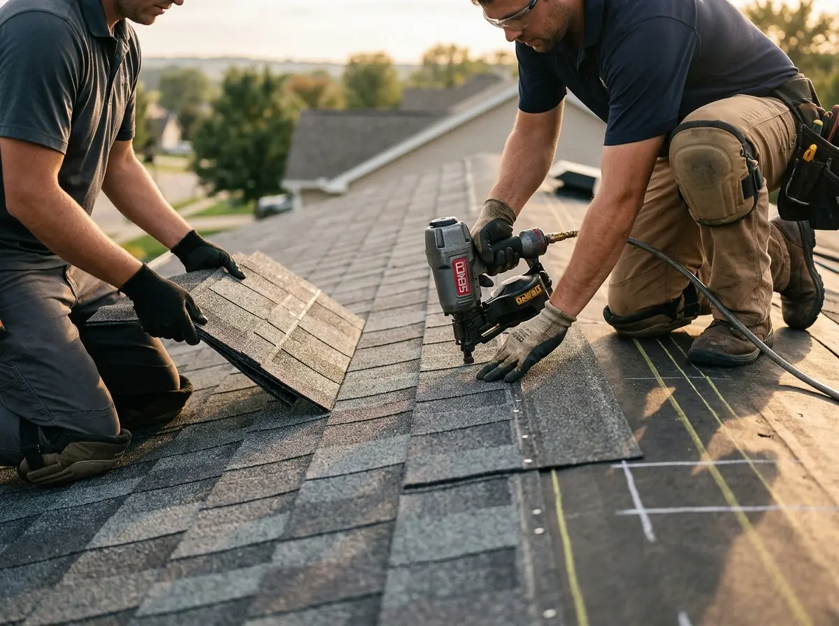Professional roofer working on a residential roof in South Gate